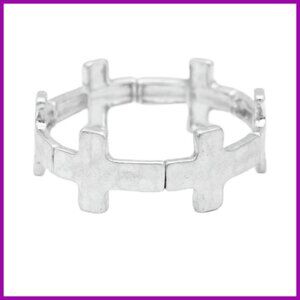 Stretch Cross Charm Bracelet 6.5" Metal No Clasp Inspirational Gift